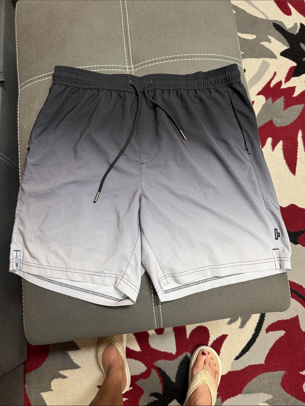 Men's Gradient Gray Athletic Swim Shorts with Drawstring